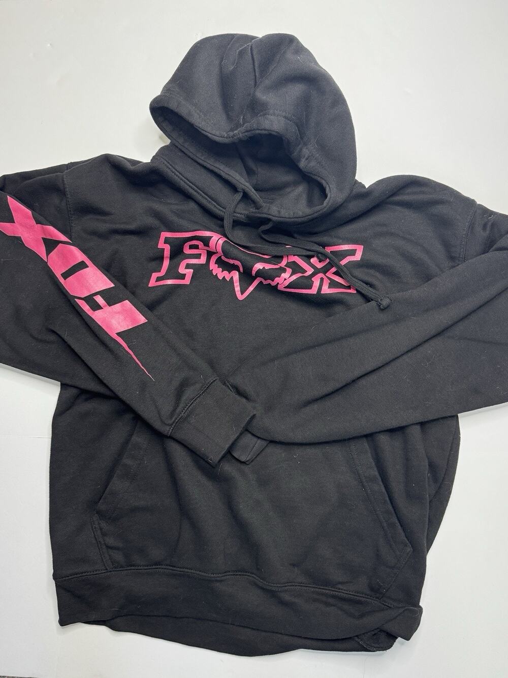 Fox Racing Hoodie Womens L Black Pink Logo Pullover Motocross Moto Graphic